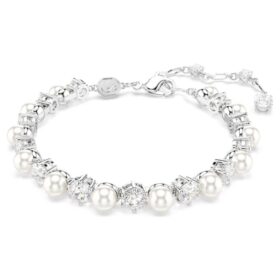 Bracciale Tennis Matrix con perle di cristallo, taglio rotondo, bianco, placcato in rodio Bracciale Tennis Matrix con perle di cristallo, taglio rotondo, bianco, placcato in rodio