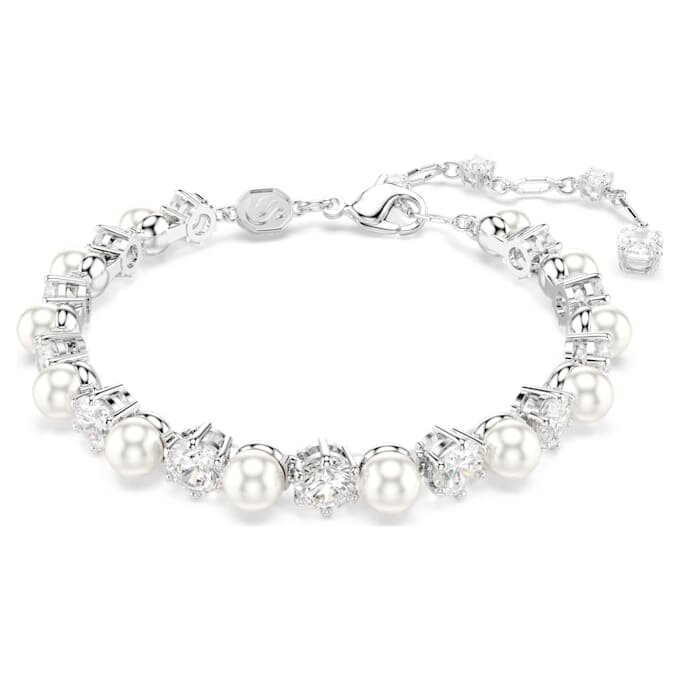 Bracciale Tennis Matrix con perle di cristallo, taglio rotondo, bianco, placcato in rodio Bracciale Tennis Matrix con perle di cristallo, taglio rotondo, bianco, placcato in rodio