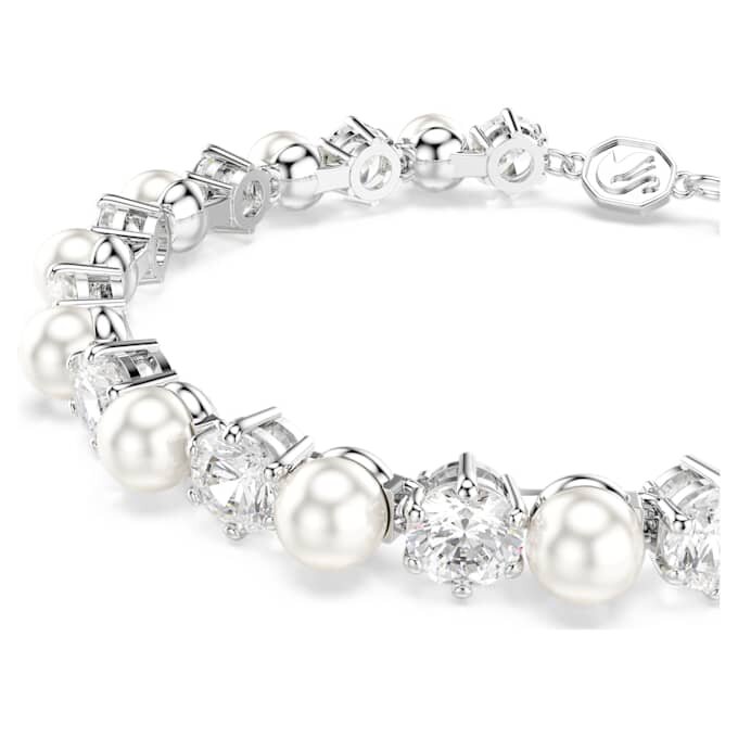 Bracciale Tennis Matrix con perle di cristallo, taglio rotondo, bianco, placcato in rodio Bracciale Tennis Matrix con perle di cristallo, taglio rotondo, bianco, placcato in rodio