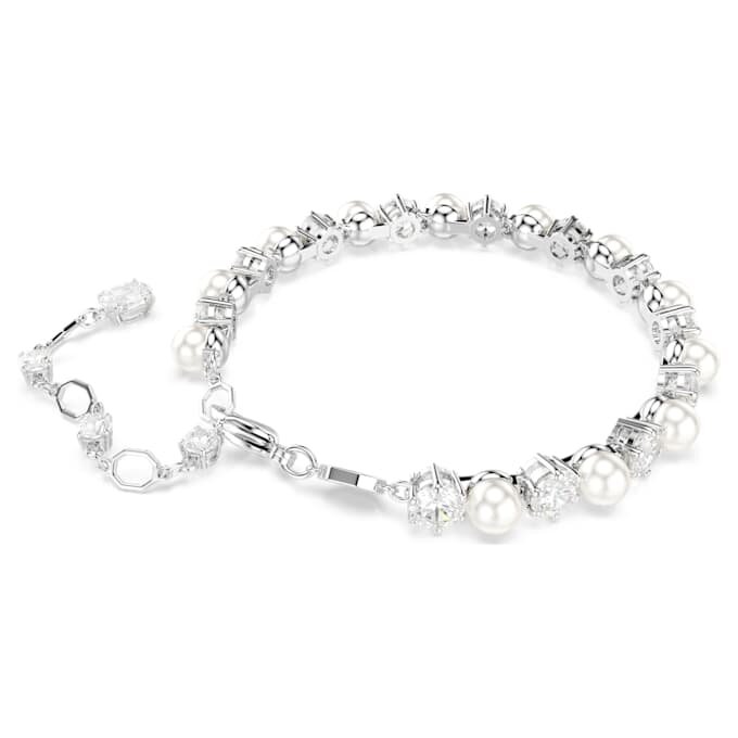 Bracciale Tennis Matrix con perle di cristallo, taglio rotondo, bianco, placcato in rodio Bracciale Tennis Matrix con perle di cristallo, taglio rotondo, bianco, placcato in rodio