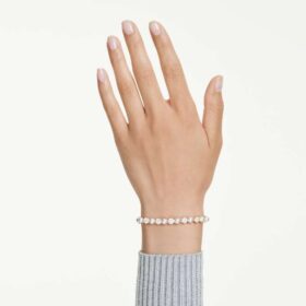 Bracciale Tennis Matrix con perle di cristallo, taglio rotondo, bianco, placcato oro