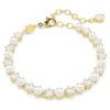 Bracciale Tennis Matrix con perle di cristallo, taglio rotondo, bianco, placcato oro