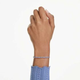 Bracciale Tennis Matrix con tagli rotondi misti, blu, placcato in rodio Bracciale Tennis Matrix con tagli rotondi misti, blu, placcato in rodio