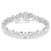 Bracciale Tennis Matrix con taglio a pera, bianco, placcato in rodio