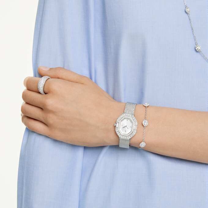 Bracciale Una Angelic con motivi a doppio lato a taglio rotondo, bianco, placcato in rodio Bracciale Una Angelic con motivi a doppio lato a taglio rotondo, bianco, placcato in rodio