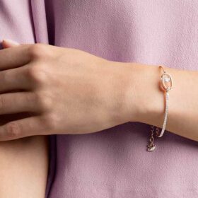 Bracciale Una, taglio rotondo, forma ovale, bianco, placcato in oro rosa Bracciale Una, taglio rotondo, forma ovale, bianco, placcato in oro rosa