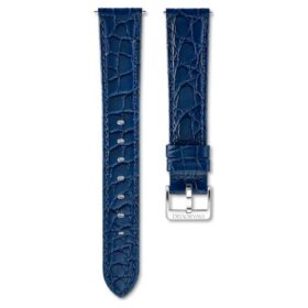 Cinturino per orologio larghezza 16 mm (0,63″), in pelle con cuciture, blu, acciaio inossidabile