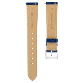 Cinturino per orologio larghezza 16 mm (0,63″), in pelle con cuciture, blu, acciaio inossidabile
