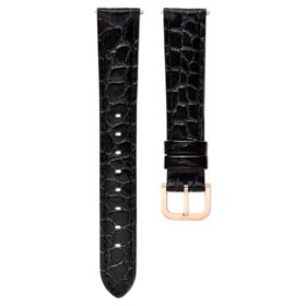 Cinturino per orologio larghezza 16 mm (0,63″), in pelle con cuciture, nero, finitura color oro rosa