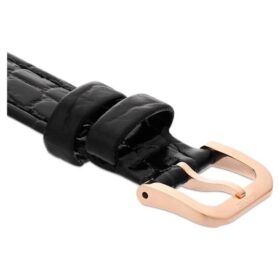 Cinturino per orologio larghezza 16 mm (0,63″), in pelle con cuciture, nero, finitura color oro rosa