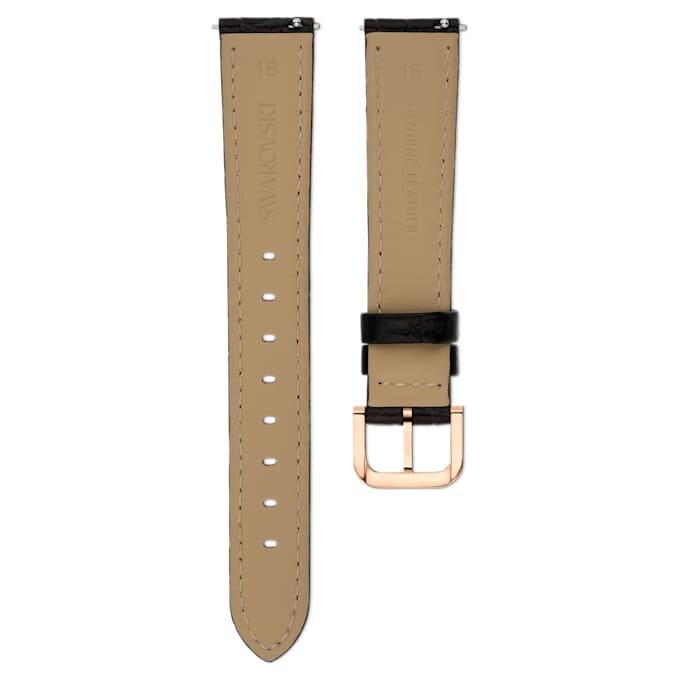 Cinturino per orologio larghezza 16 mm (0,63″), in pelle con cuciture, nero, finitura color oro rosa Cinturino per orologio larghezza 16 mm (0,63″), in pelle con cuciture, nero, finitura color oro rosa