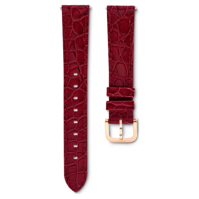 Cinturino per orologio larghezza 16 mm (0,63″), in pelle con cuciture, rosso, finitura color oro rosa Cinturino per orologio larghezza 16 mm (0,63″), in pelle con cuciture, rosso, finitura color oro rosa