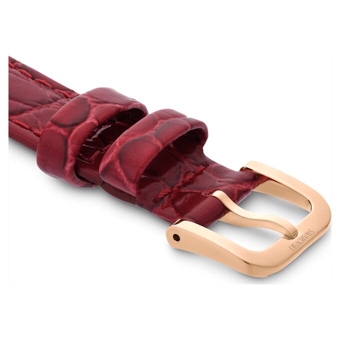 Cinturino per orologio larghezza 16 mm (0,63″), in pelle con cuciture, rosso, finitura color oro rosa Cinturino per orologio larghezza 16 mm (0,63″), in pelle con cuciture, rosso, finitura color oro rosa