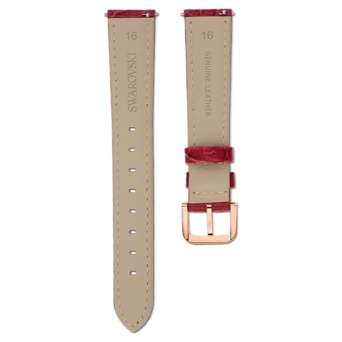 Cinturino per orologio larghezza 16 mm (0,63″), in pelle con cuciture, rosso, finitura color oro rosa Cinturino per orologio larghezza 16 mm (0,63″), in pelle con cuciture, rosso, finitura color oro rosa