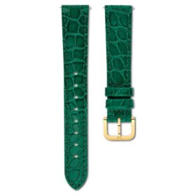 Cinturino per orologio larghezza 16 mm (0,63″), in pelle con cuciture, verde, finitura color oro