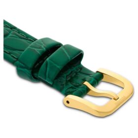 Cinturino per orologio larghezza 16 mm (0,63″), in pelle con cuciture, verde, finitura color oro