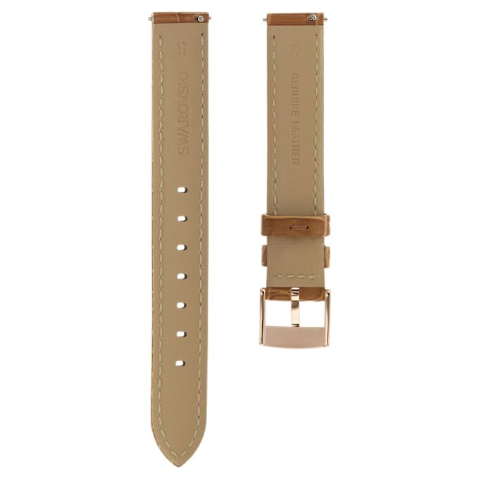 Cinturino per orologio larghezza 17 mm (0,67″), in pelle con cuciture, marrone, finitura color oro rosa Cinturino per orologio larghezza 17 mm (0,67″), in pelle con cuciture, marrone, finitura color oro rosa