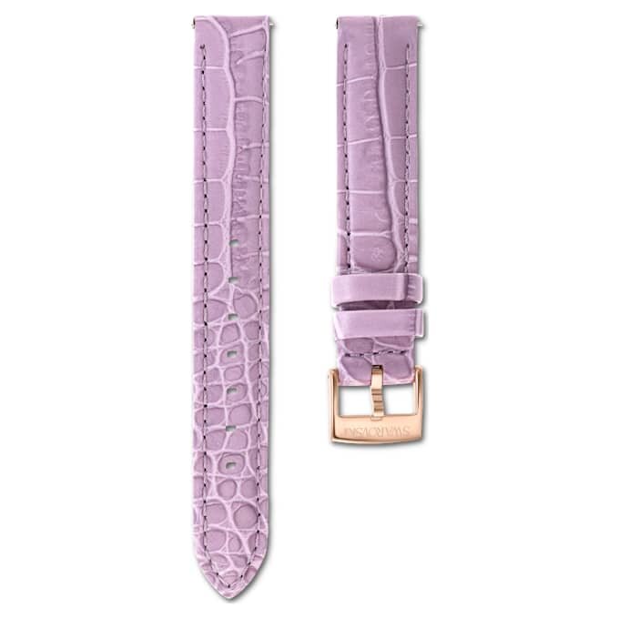 Cinturino per orologio larghezza 17 mm (0,67″), in pelle con cuciture, viola, finitura color oro rosa Cinturino per orologio larghezza 17 mm (0,67″), in pelle con cuciture, viola, finitura color oro rosa