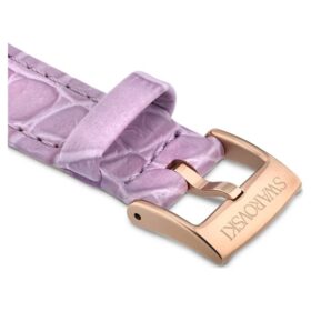 Cinturino per orologio larghezza 17 mm (0,67″), in pelle con cuciture, viola, finitura color oro rosa