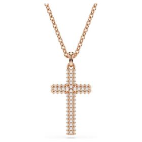 Ciondolo a croce Insigne, bianco, placcato oro rosa