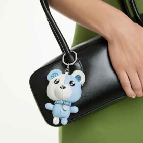 Ciondolo a forma di orsacchiotto per borsa, blu, placcato in rodio