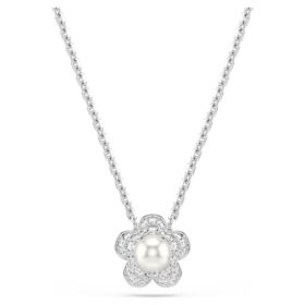 Ciondolo Ariana Grande X Swarovski con perla di cristallo, taglio rotondo, fiore, bianco, placcato in rodio