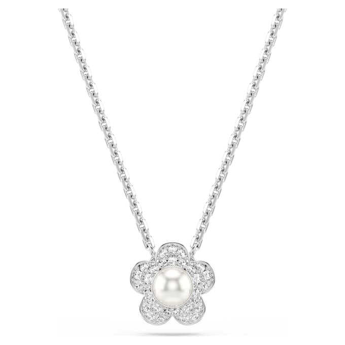 Ciondolo Ariana Grande X Swarovski con perla di cristallo, taglio rotondo, fiore, bianco, placcato in rodio Ciondolo Ariana Grande X Swarovski con perla di cristallo, taglio rotondo, fiore, bianco, placcato in rodio