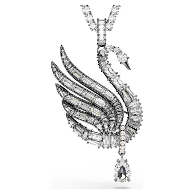 Ciondolo e spilla a forma di cigno, bianco, placcato al rutenio Ciondolo e spilla a forma di cigno, bianco, placcato al rutenio