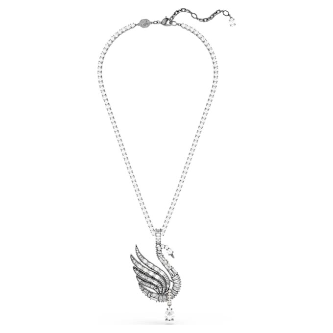 Ciondolo e spilla a forma di cigno, bianco, placcato al rutenio Ciondolo e spilla a forma di cigno, bianco, placcato al rutenio