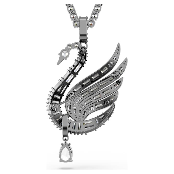 Ciondolo e spilla a forma di cigno, bianco, placcato al rutenio Ciondolo e spilla a forma di cigno, bianco, placcato al rutenio
