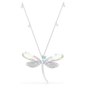 Ciondolo e spilla Ariana Grande X Swarovski con perla di cristallo, tagli misti, libellula, bianco, placcato in rodio