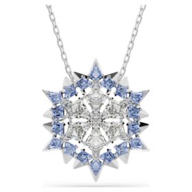Ciondolo e spilla Magic a forma di fiocco di neve, blu, placcato in rodio
