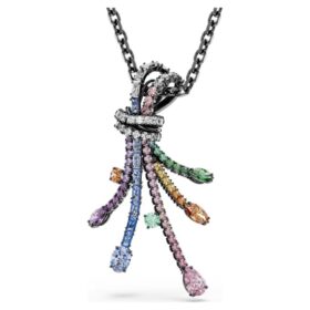 Ciondolo e spilla Matrix con tagli misti, bouquet, multicolore, placcato in rutenio