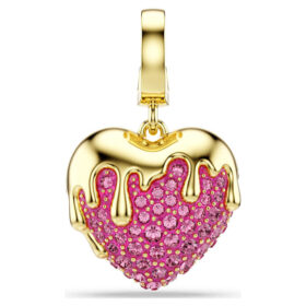 Ciondolo Idyllia a taglio rotondo, a forma di cuore, rosa, placcato in oro