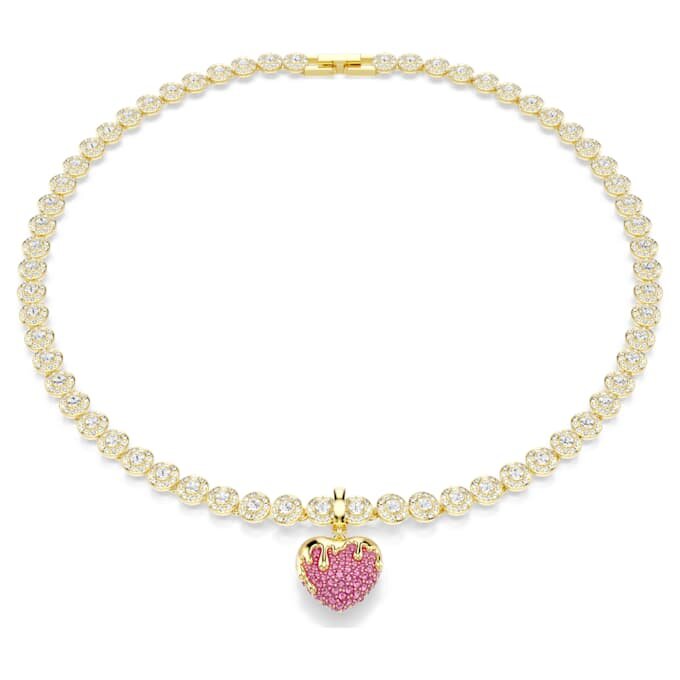 Ciondolo Idyllia a taglio rotondo, a forma di cuore, rosa, placcato in oro Ciondolo Idyllia a taglio rotondo, a forma di cuore, rosa, placcato in oro