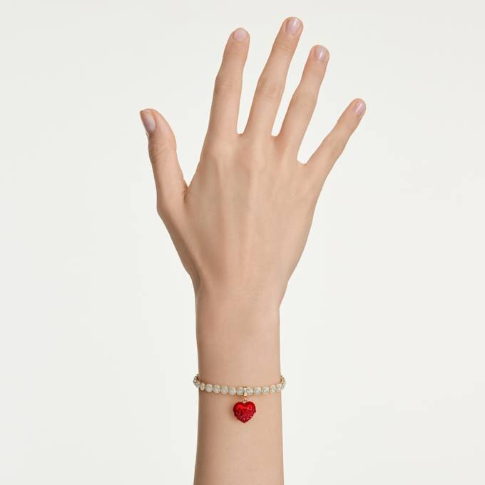 Ciondolo Idyllia a taglio rotondo, a forma di cuore, rosso, placcato oro Ciondolo Idyllia a taglio rotondo, a forma di cuore, rosso, placcato oro