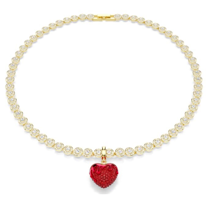 Ciondolo Idyllia a taglio rotondo, a forma di cuore, rosso, placcato oro Ciondolo Idyllia a taglio rotondo, a forma di cuore, rosso, placcato oro