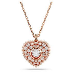 Ciondolo Idyllia con perla di cristallo, a forma di cuore, bianco, placcato in oro rosa