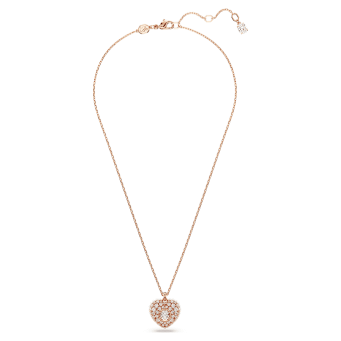 Ciondolo Idyllia con perla di cristallo, a forma di cuore, bianco, placcato in oro rosa Ciondolo Idyllia con perla di cristallo, a forma di cuore, bianco, placcato in oro rosa
