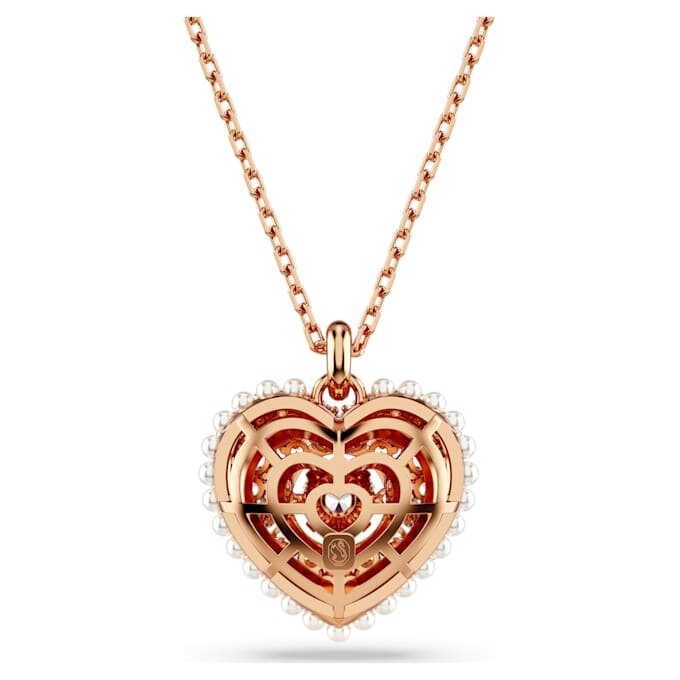 Ciondolo Idyllia con perla di cristallo, a forma di cuore, bianco, placcato in oro rosa Ciondolo Idyllia con perla di cristallo, a forma di cuore, bianco, placcato in oro rosa