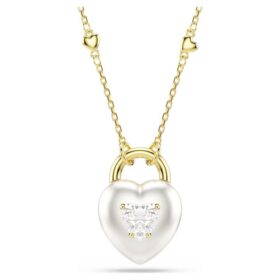 Ciondolo Idyllia con tagli misti, a forma di cuore, bianco, placcato in oro
