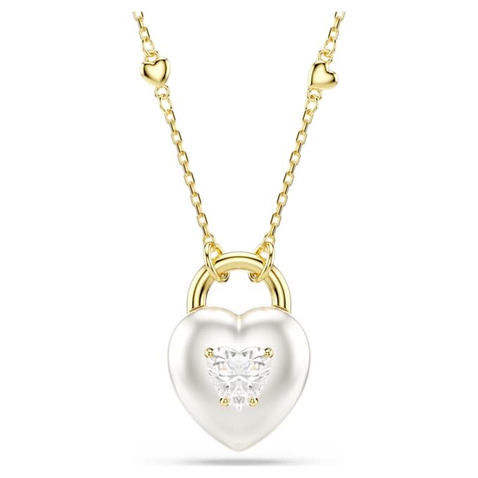Ciondolo Idyllia con tagli misti, a forma di cuore, bianco, placcato in oro Ciondolo Idyllia con tagli misti, a forma di cuore, bianco, placcato in oro