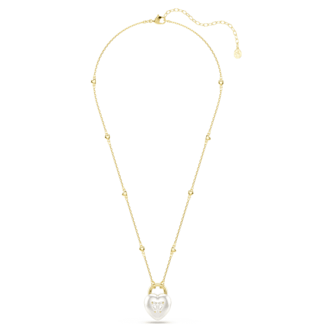 Ciondolo Idyllia con tagli misti, a forma di cuore, bianco, placcato in oro Ciondolo Idyllia con tagli misti, a forma di cuore, bianco, placcato in oro