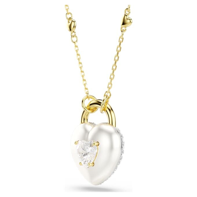Ciondolo Idyllia con tagli misti, a forma di cuore, bianco, placcato in oro Ciondolo Idyllia con tagli misti, a forma di cuore, bianco, placcato in oro