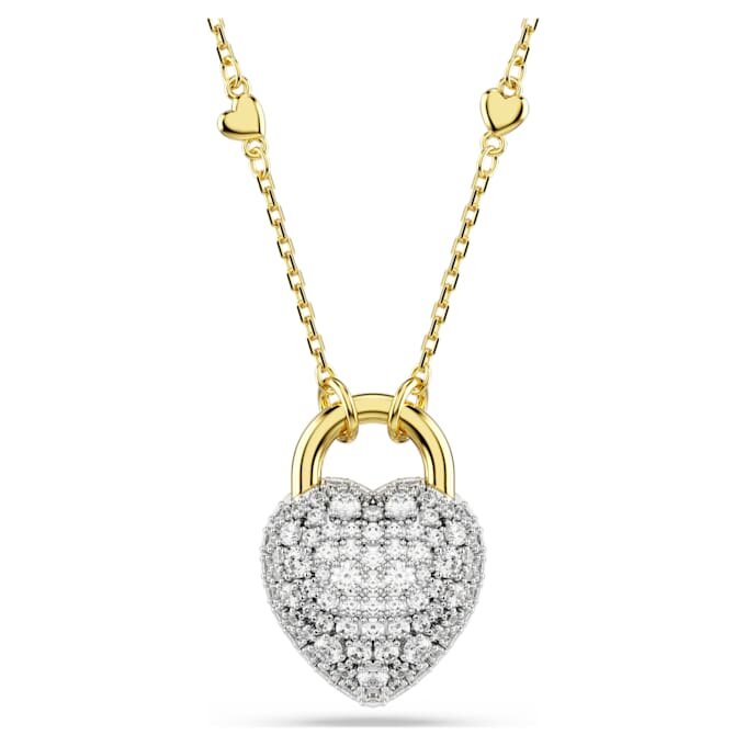 Ciondolo Idyllia con tagli misti, a forma di cuore, bianco, placcato in oro Ciondolo Idyllia con tagli misti, a forma di cuore, bianco, placcato in oro