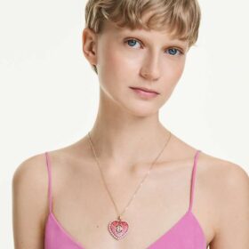 Ciondolo Idyllia con tagli misti, a forma di cuore, rosa, placcato in oro rosa