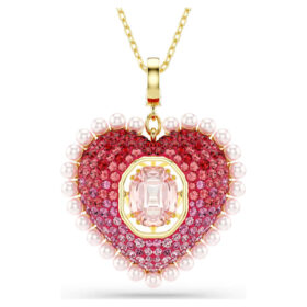 Ciondolo Idyllia con tagli misti, a forma di cuore, rosa, placcato in oro rosa