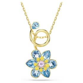 Ciondolo Idyllia con tagli misti, a forma di fiore, blu, placcato in oro