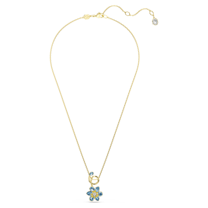 Ciondolo Idyllia con tagli misti, a forma di fiore, blu, placcato in oro Ciondolo Idyllia con tagli misti, a forma di fiore, blu, placcato in oro