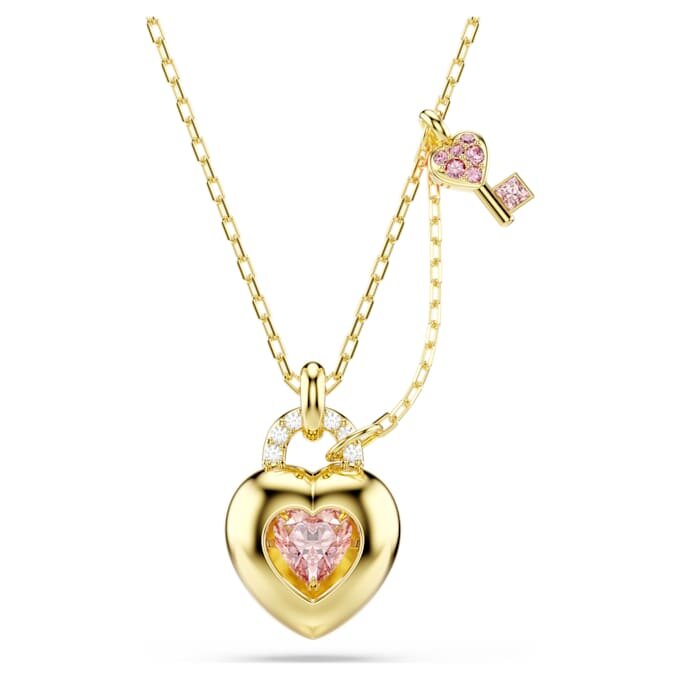 Ciondolo Idyllia con tagli misti, cuore, chiave, rosa, placcato oro Ciondolo Idyllia con tagli misti, cuore, chiave, rosa, placcato oro